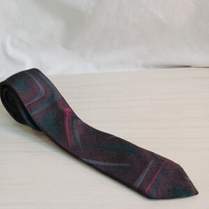 Chicago Skinny Necktie Vintage 80s Maroon Teal Geometric
